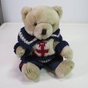 light brown teddy bear with sailor sweater and pants outfit jointed arms legs
